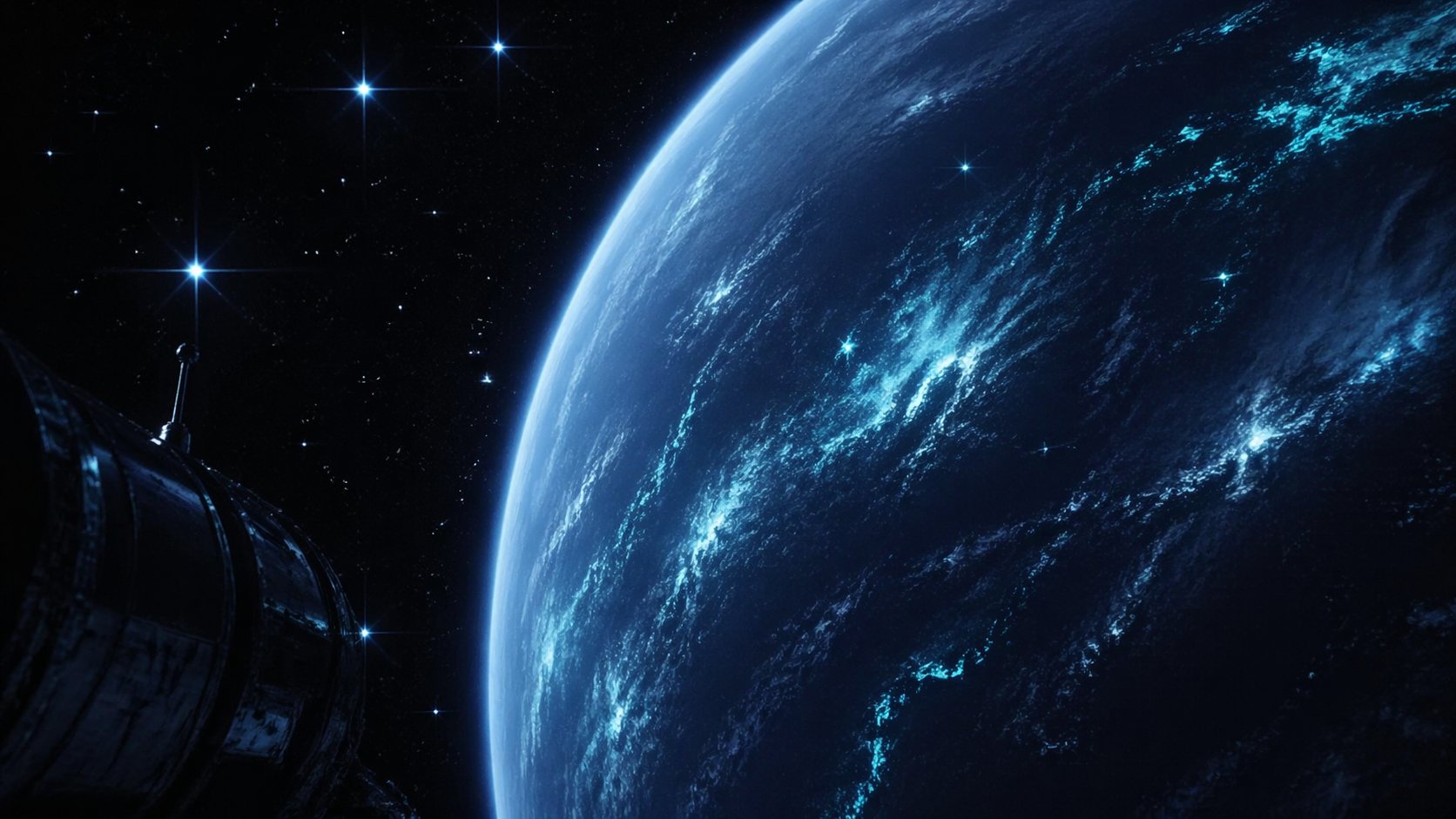 Probe approaching a living planet in deep space